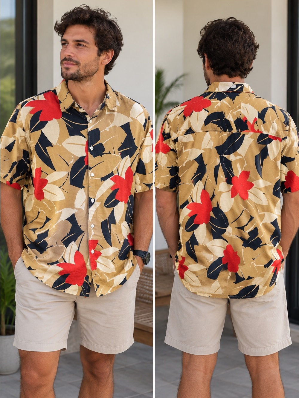 Tommy Hilfiger Floral Hawaiian Shirt XXXL 3X 100% Cotton